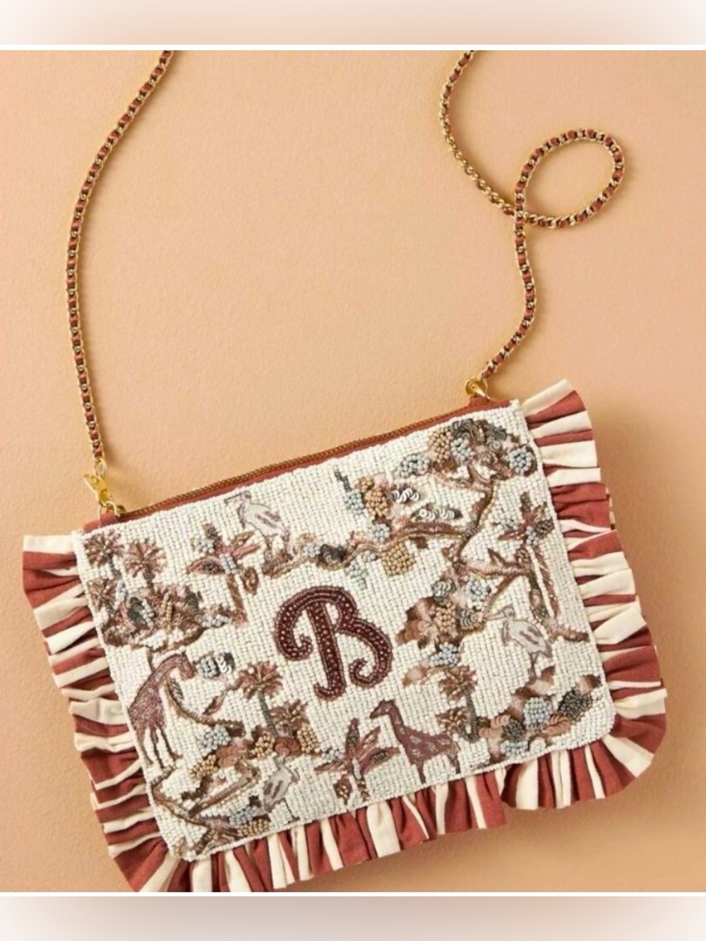 Anthropologie Beaded Monogram Clutch bag Letter B